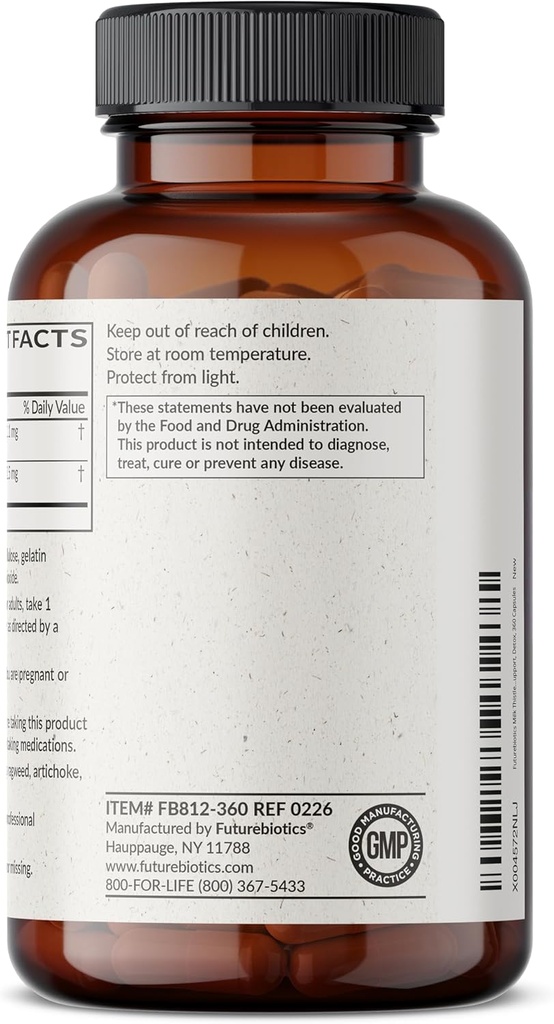 Futurebiotics Milk Thistle Silymarin Marianum & Dandelion Root Liver Health Support, Antioxidant Support, Detox, 360 Capsules 6