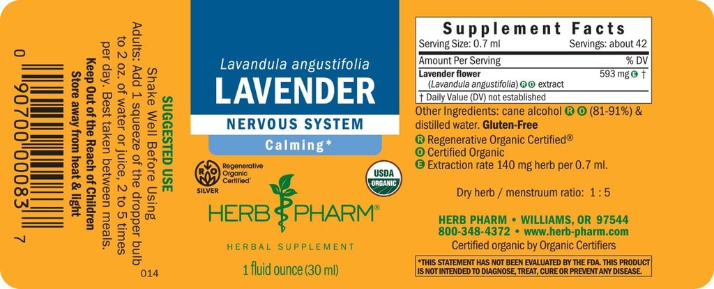 Herb Pharm Certified Organic Lavender Flower Liquid Extract for Calming Nervous System Support, 1 Fl Oz 3