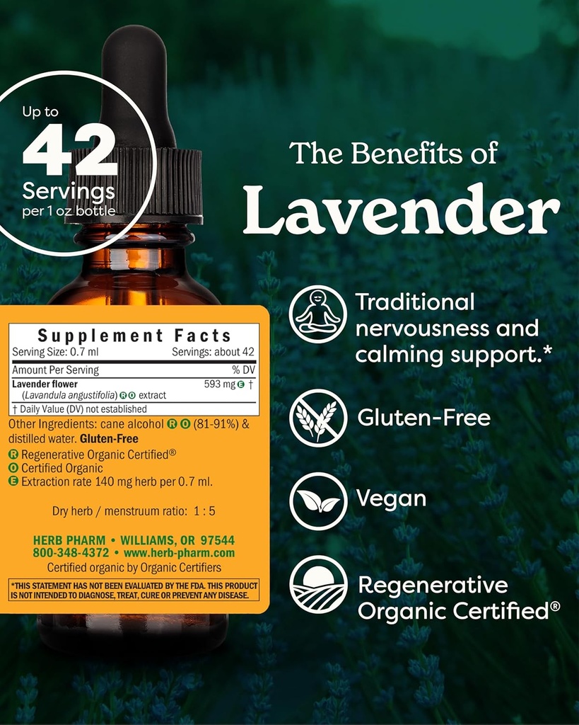 Herb Pharm Certified Organic Lavender Flower Liquid Extract for Calming Nervous System Support, 1 Fl Oz 4
