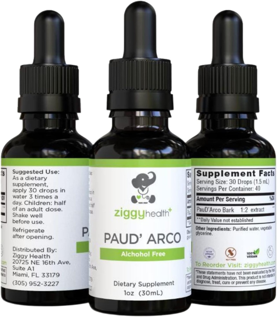 PAU D’arco Extract - Organic Liquid Tincture Drops - Alcohol-Free - for Immune Support & Gut Health, Herbal Supplement Drops, Vegan, 1oz by Ziggy Health 2