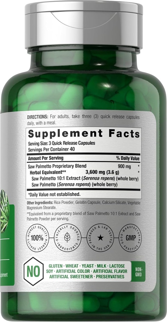 Horbäach Saw Palmetto Extract | 120 Capsules | Non-GMO and Gluten Free Formula | from Saw Palmetto Berries 3