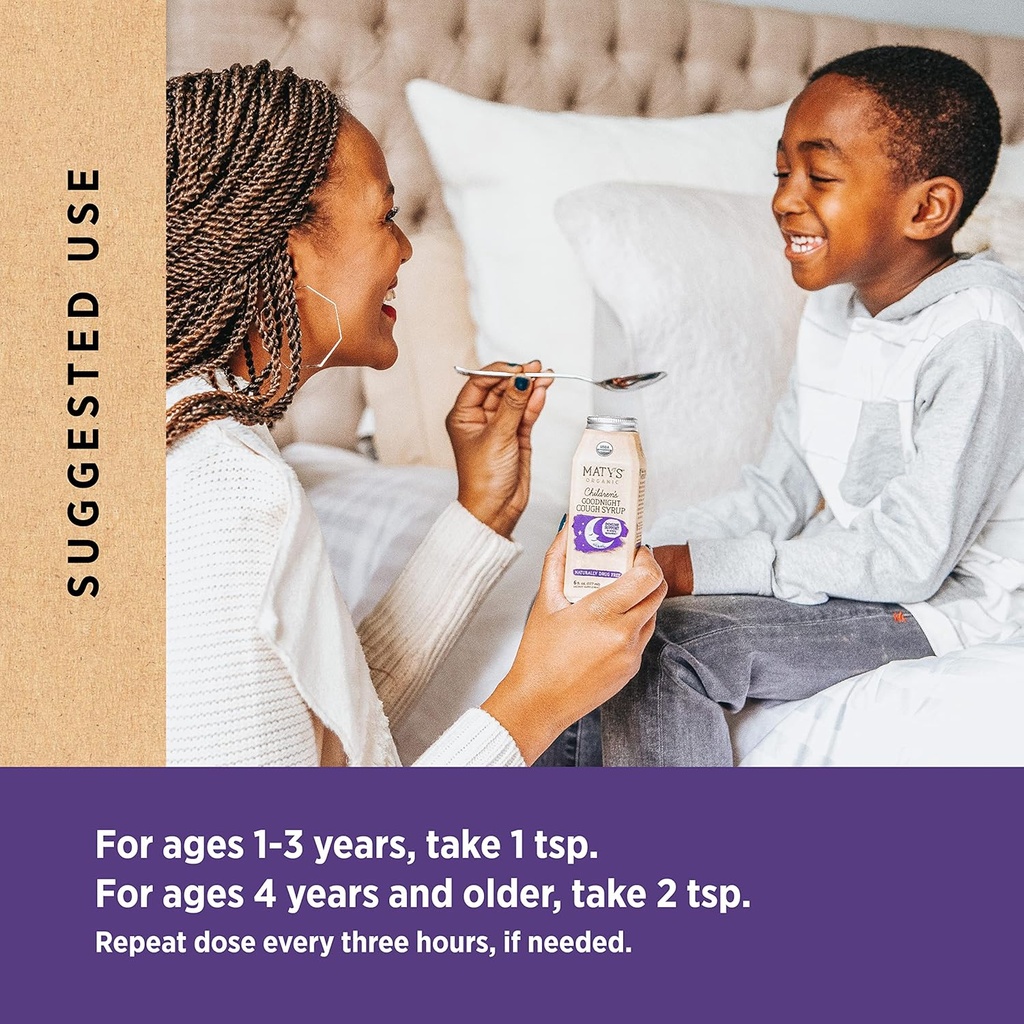 Matys Organic Kids Cough Syrup Day & Night Combo for Children 1 Year +, Soothing Cough Relief w/Zinc, Melatonin & Dye Free, 2 Bottles, 6 fl oz Each 3