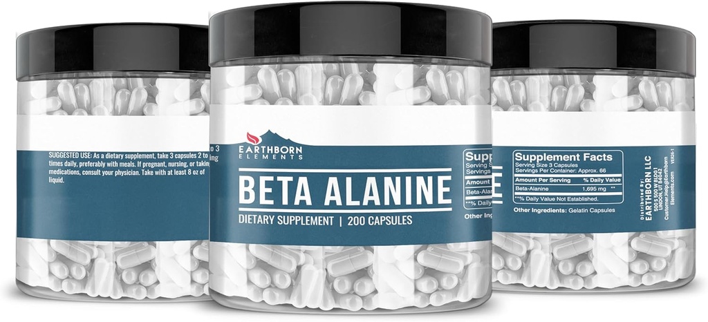 Earthborn Elements Beta-Alanine 200 Capsules, Pure & Undiluted, No Additives 5