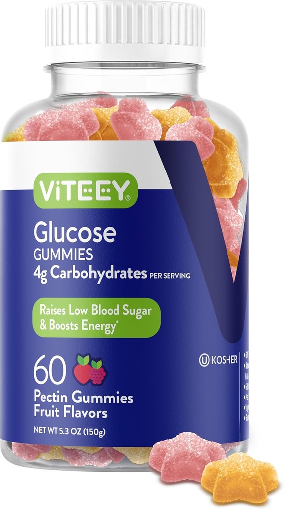 Viteey Glucose Gummies - 4g of Carbohydrates - Fast Acting Alternative to Glucose Tablets - Energy and Blood Sugar Support - Vegan, Gluten Free, Gelatin Free - 60 Count 2