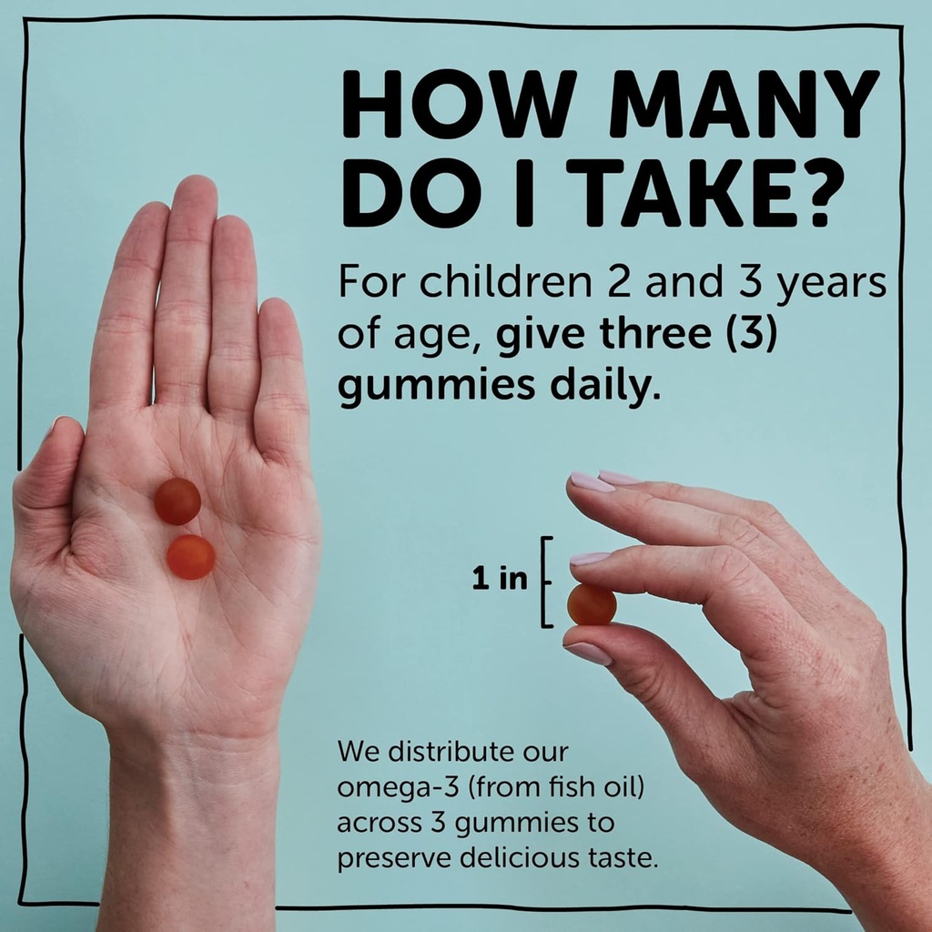 SmartyPants Toddler Multivitamin Gummies: Omega 3 Fish Oil (EPA/DHA), Vitamin D3, C, Vitamin B12, B6, A, K & Zinc, Biotin, Beta Carotene, Gluten Free, Three Fruit Flavors, 180 Count (60 Day Supply) 6