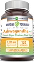 Amazing Formulas Ashwagandha Supplement | Contains Turmeric, Ginger, Rhodiola, & Black Pepper | 5200 Mg Per Serving | Veggie Capsules | Non-GMO | Gluten-Free | Made in USA (1 Pack | 120 Count) 2