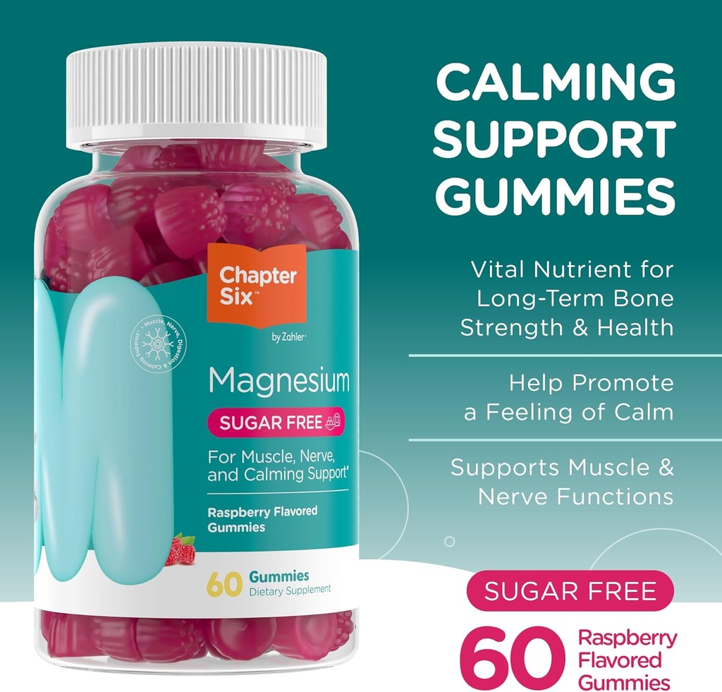 Zahler Magnesium Gummies - Sugar Free Magnesium Citrate Gummies for Muscle, Nerve and Calm Support - Relaxing Non GMO Gluten Free Chewable Raspberry Flavored Magnesium Chews for Adults (60 Count) 4