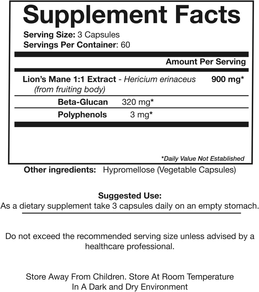 Lion’s Mane Organic Mushroom Extract Oriveda 2-Pack - Fruiting Body 180 v-caps, Mycelium 120 v-caps Supports The Brain and Nervous System 3