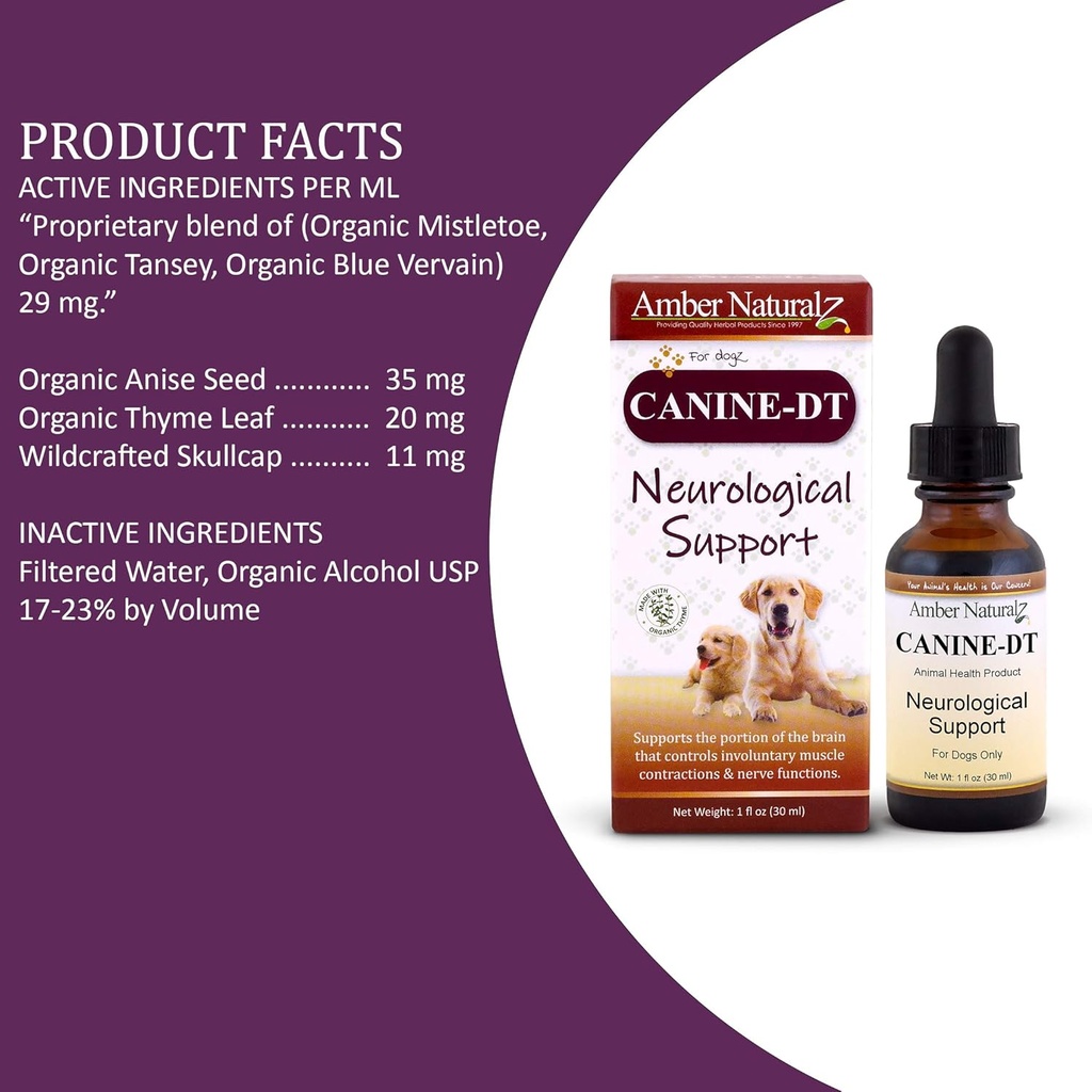 Amber NaturalZ Canine DT Herbal Supplement for Dogs | Canine Supplement for Muscle, Nose, Paw Pad, Nerve, and Neurological Support | 1 Fluid Ounce Glass Bottle 4