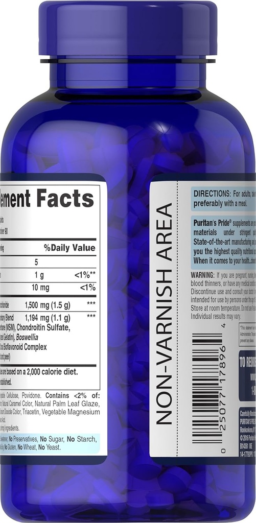 Puritan's Pride Glucosamine Chondroitin MSM Tablets, 2 Per Day Formula 3