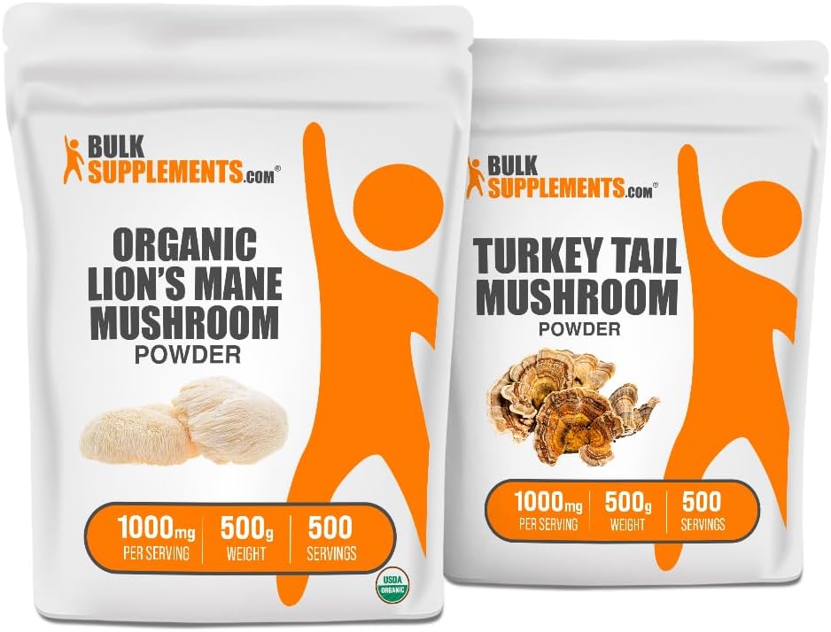 BulkSupplements Organic Lion's Mane Mushroom Extract + Turkey Tail Mushroom Extract Bundle 2