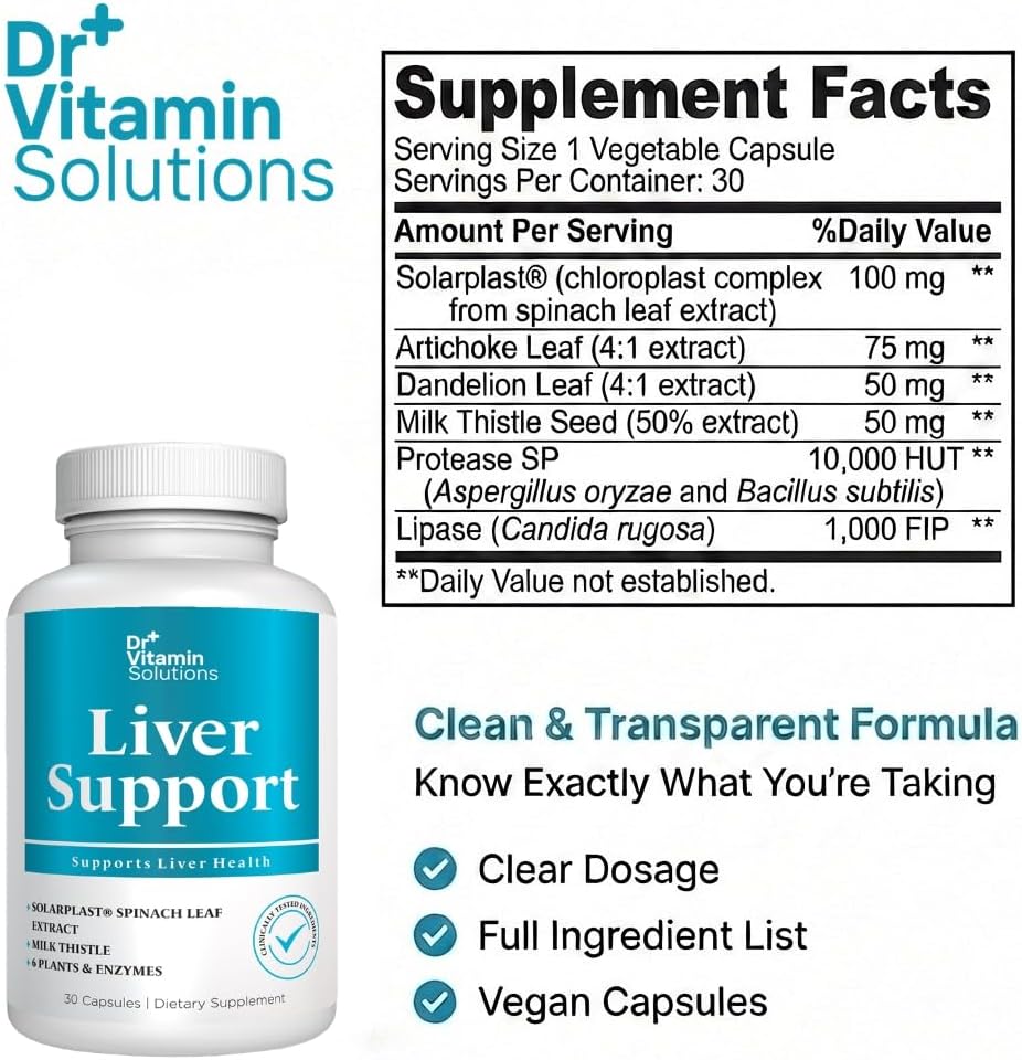 DR VITAMIN SOLUTIONS Liver Cleanse Detox and Repair - Milk Thistle Supplement with Chlorophyll, Digestive Enzymes, Artichoke & Dandelion for Natural Gallbladder Support, 30 Vegan Capsules 3