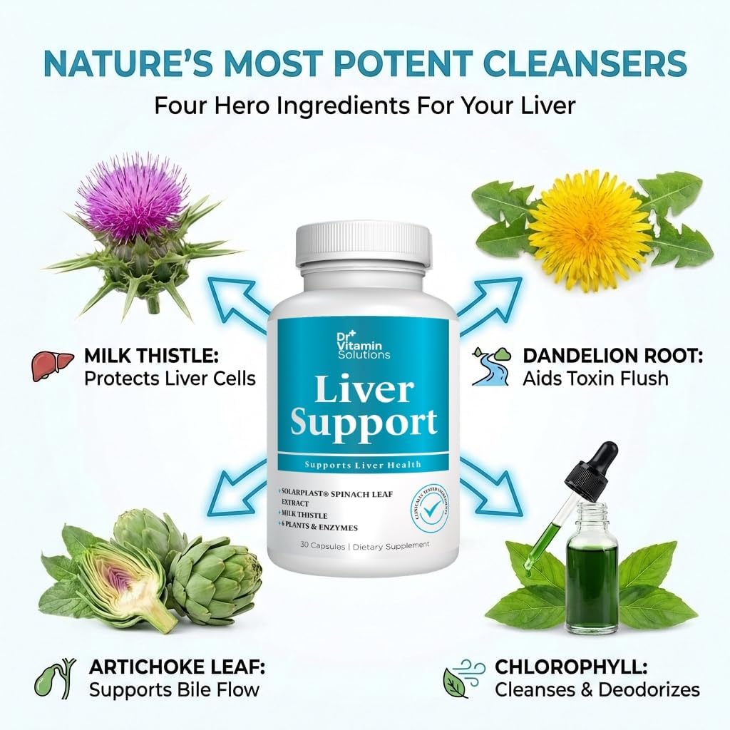 DR VITAMIN SOLUTIONS Liver Cleanse Detox and Repair - Milk Thistle Supplement with Chlorophyll, Digestive Enzymes, Artichoke & Dandelion for Natural Gallbladder Support, 30 Vegan Capsules 6