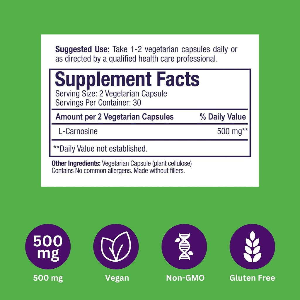 Paradise Herbs L-Carnosine, Super Potent, Ultra Pure, Antioxidant, Vegan, Non GMO, Gluten Free, 60 Vegetarian Capsules 6