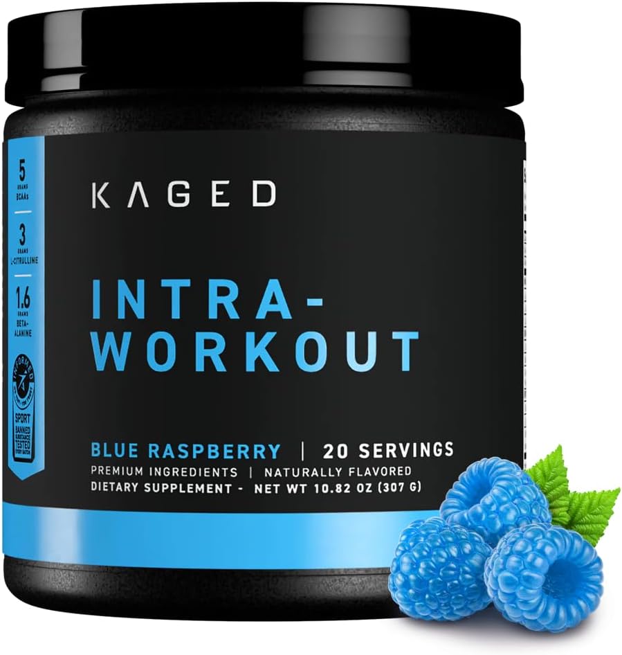 Kaged Intra-Workout Powder In-Kaged BCAAs, L-Citrulline & Beta-Alanine for Endurance 124mg Organic PurCaf Caffeine Coconut Water Powder 20 Servings Blue Raspberry 2