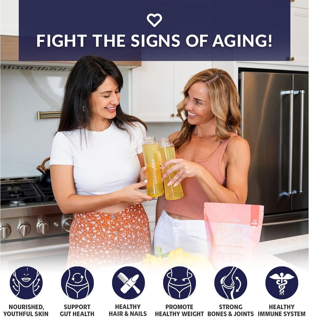 SkinnyFit - Super Youth Collagen for Women - Multi Collagen Peptides Powder - Probiotics, Fiber, Hyaluronic Acid - Non GMO, Gluten Free, Sugar Free - Beauty & Self Care - Peach Mango (28 Servings) 4