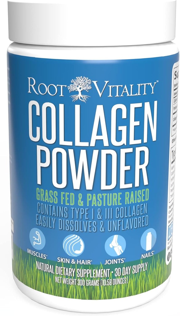 Root Vitality Collagen Peptides Powder - Grass-Fed, Pasture-Raised Hydrolyzed Protein Supplement for Skin, Hair, & Nails - Non-GMO, Zero Sugar Daily Supplement for Men & Women (30 Servings) 2
