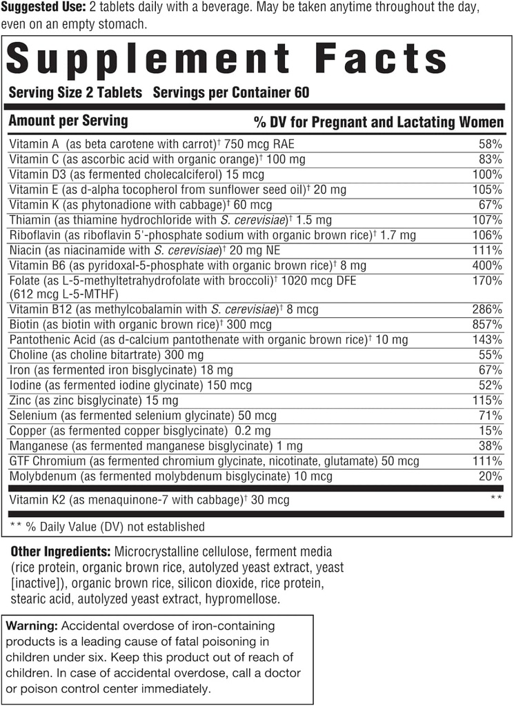 Innate Response Formulas Baby & Me Multivitamin - Prenatal and Postnatal Vitamin with Folate, Choline, and Vitamins B12 and D3 - Vegetarian, Non-GMO, and Gluten-Free - 60 Tablets (30 Servings) 3