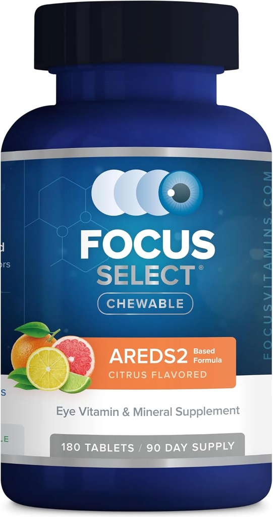 Focus Select AREDS2 Based Chewable Eye Vitamin-Mineral Supplement - AREDS2 Based Supplement for Eyes (180 ct. 90 Day Supply) Citrus Flavored AREDS2 Based Eye Chewable - AREDS2 Low Zinc Formula 2