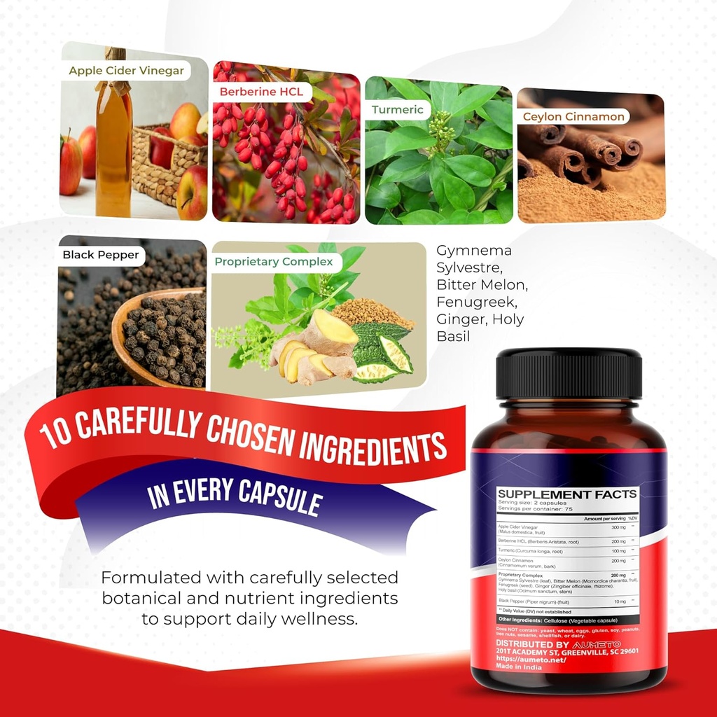 Apple Cider Vinegar Berberine Ceylon Cinnamon Turmeric All-in-1 Supplement for Optimal Digestion, Immunity & Weight Managament *USA Made & Tested* (150 Count (Pack of 1)) 4