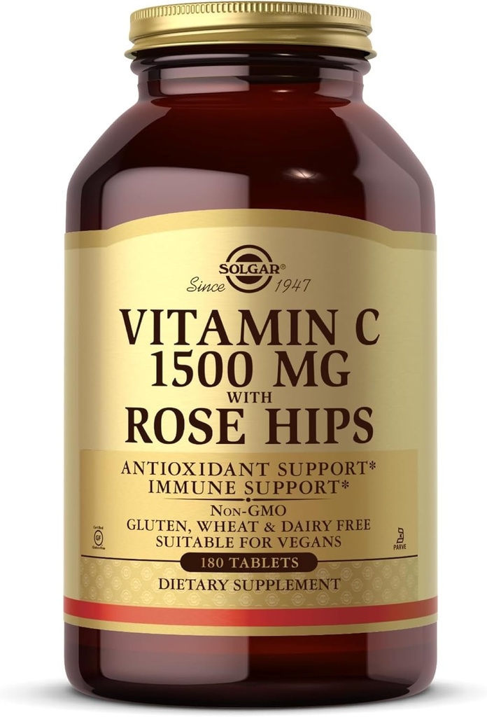 Solgar Vitamin C 1500 mg with Rose Hips, 180 Tablets - Antioxidant & Immune Support - Overall Health - Supports Healthy Skin & Joints - Non GMO, Vegan, Gluten Free, Dairy Free, Kosher - 180 Servings 2