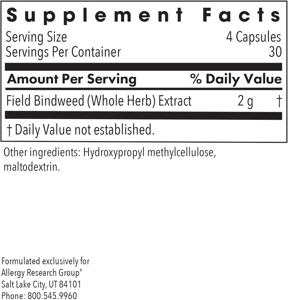 Allergy Research Group VascuStatin Formula Dietary Supplement - Convolvulus arvensis Extract, Healthy Vascularization Function, Phagocytic Activity, Lymphocyte Production - 120 Count 4