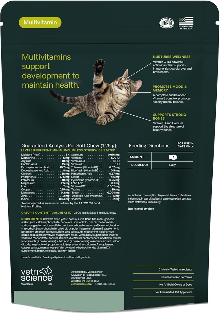 VetriScience 27+ Active Health Chews, Nu Cat Daily Multivitamin for Cats and Kittens, Balanced Vitamins, Minerals and Antioxidants, Health and Wellness Support, Fish, 30 Count 4