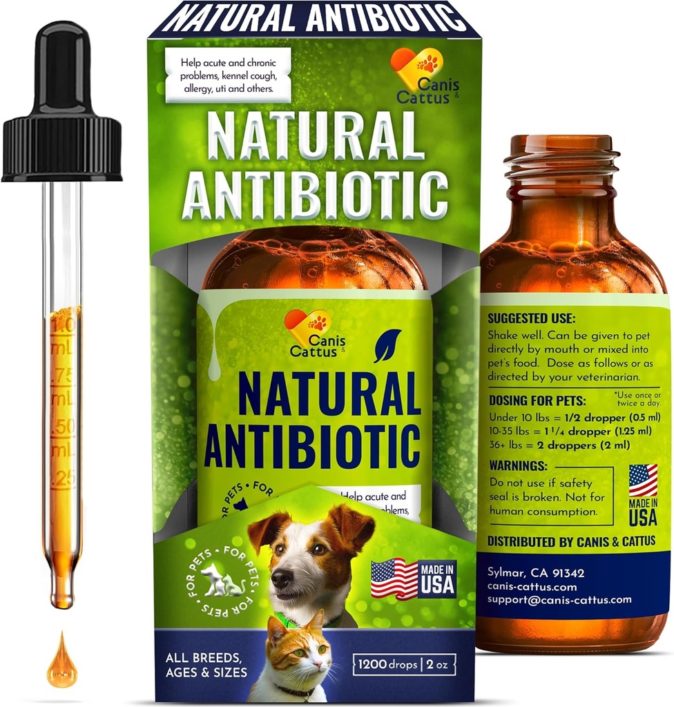 Canis&Cattus Natural Antibiotic for Dogs & Cats – Liquid Pets Antibiotic – Supports Immunity, Reduces Inflammation, Controls Parasites, and Boosts Urinary Health – 2 oz 2