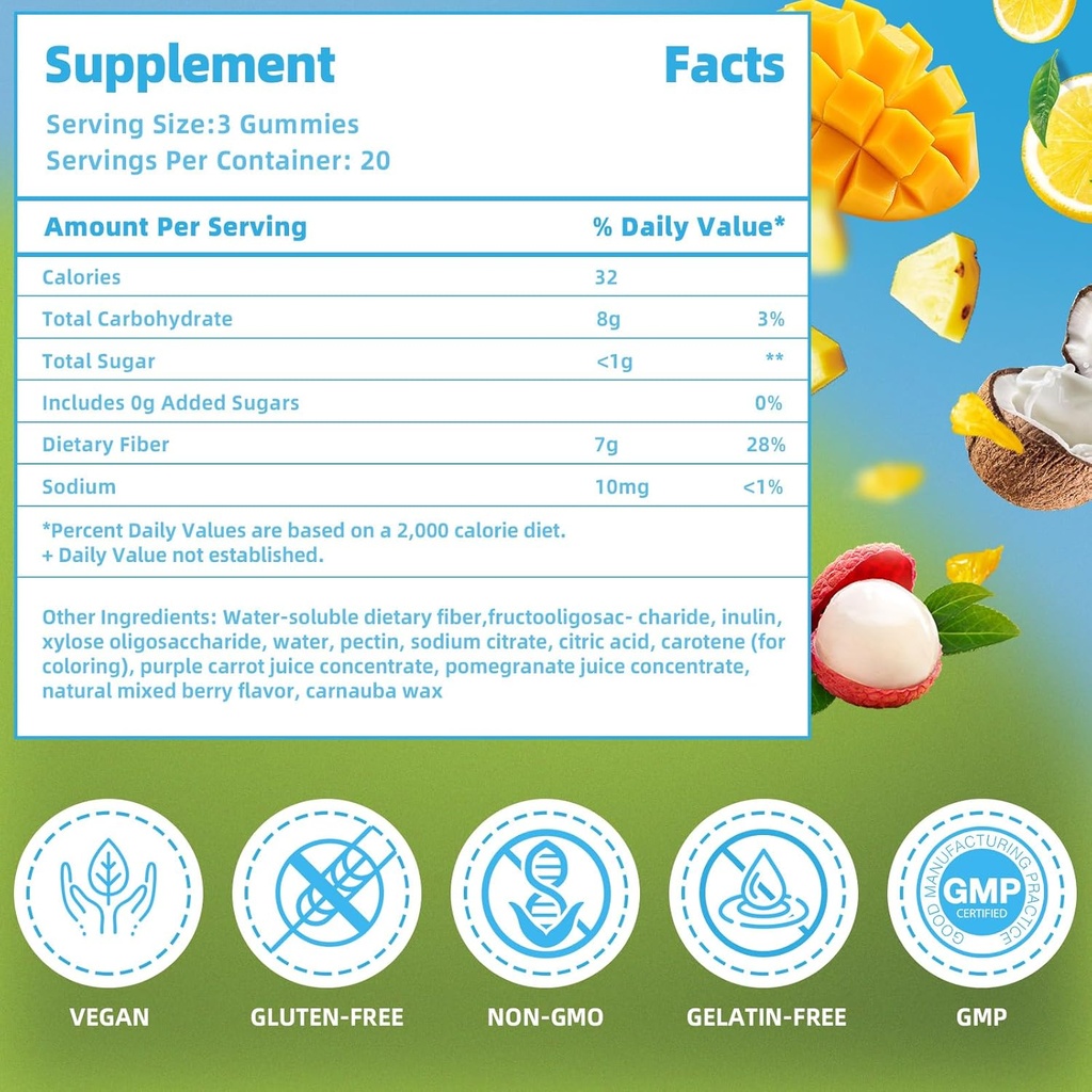 AFXMATE Fiber Supplement Gummies for Adult, 7 g Fiber Sugar Free Vegan & Gluten Free - Digestive Health, Regularity Support 120 Count 5