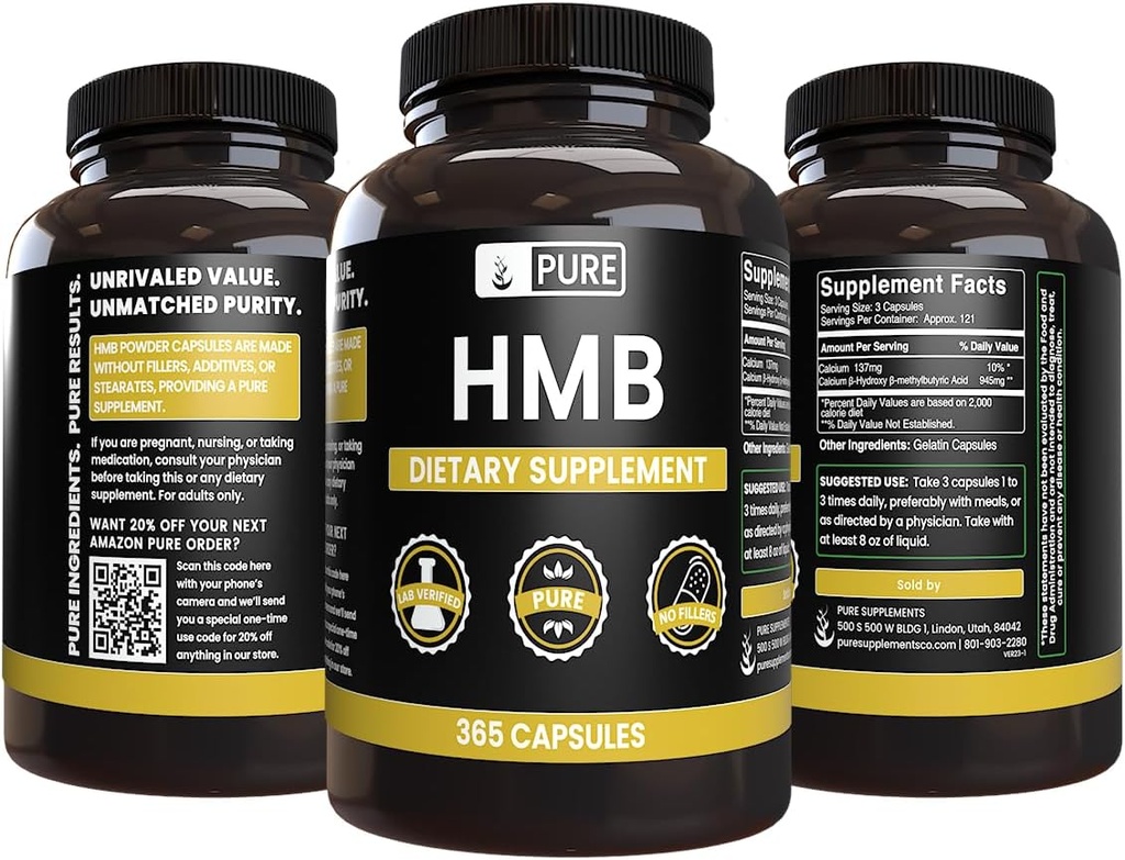 Pure Original Ingredients HMB (365 Capsules) No Magnesium Or Rice Fillers, Always Pure, Lab Verified 5