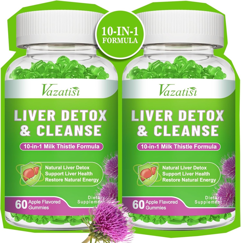 Liver Cleanse Detox Repair Gummies, Milk Thistle Gummies with Artichoke, Dandelion for Liver Support, Vegan & Non-GMO, Gelatin-Free, Apple Flavor 120ct 2