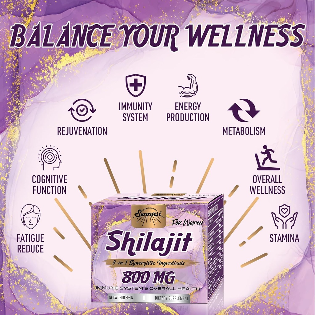 800Mg Shilajit Pure Himalayan Organic, Shilajit Resin Maximum Potency Gold Grade, Shilajit Supplement with 8-in-1 Natural Blend & 85+ Trace Minerals for Women, Energy & Immunity,30 Grams 5