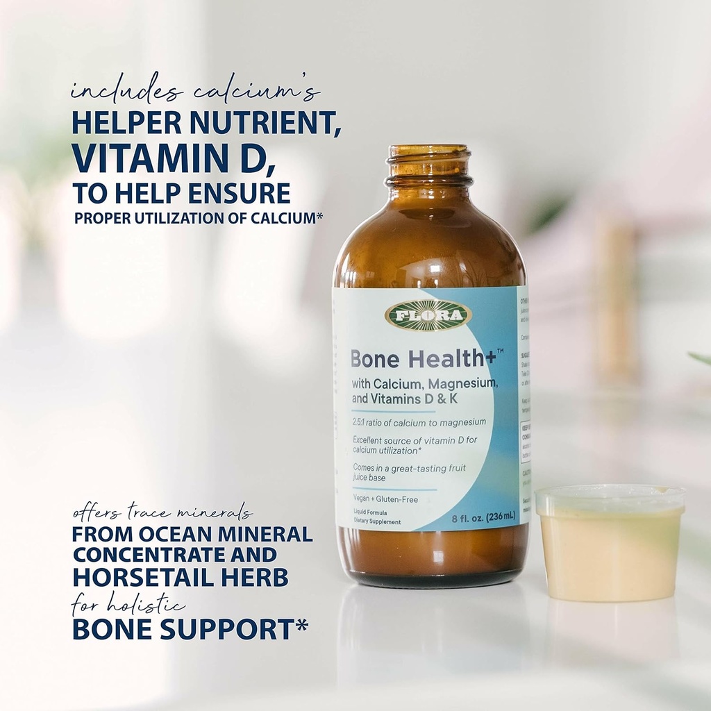Flora Bone Health+ - Calcium & Magnesium Supplement - Offers Bone Support - Contains Vitamin D3 & Vitamin K2 - Vegan & Gluten-Free - Delicious Fruit Juice Base - 8 fl. oz. 6