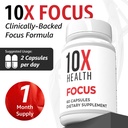 10X Health Focus Rhodiola Rosea - Brain Supplements for Memory and Focus - 60 Capsules Focus Supplement, Memory Supplement for Brain Health with Ginkgo Biloba, Huperzine A - Ginkgo Biloba Capsules 6