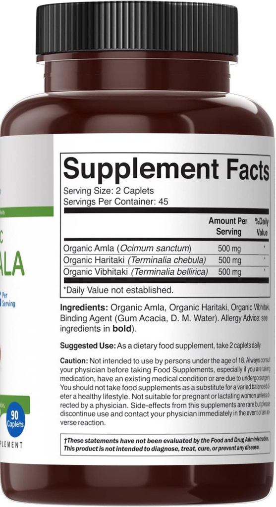 Brieofood Organic Triphala 1500mg, 45 Servings, Vegetarian, Gluten Free, 90 Vegetarian Tablets 5