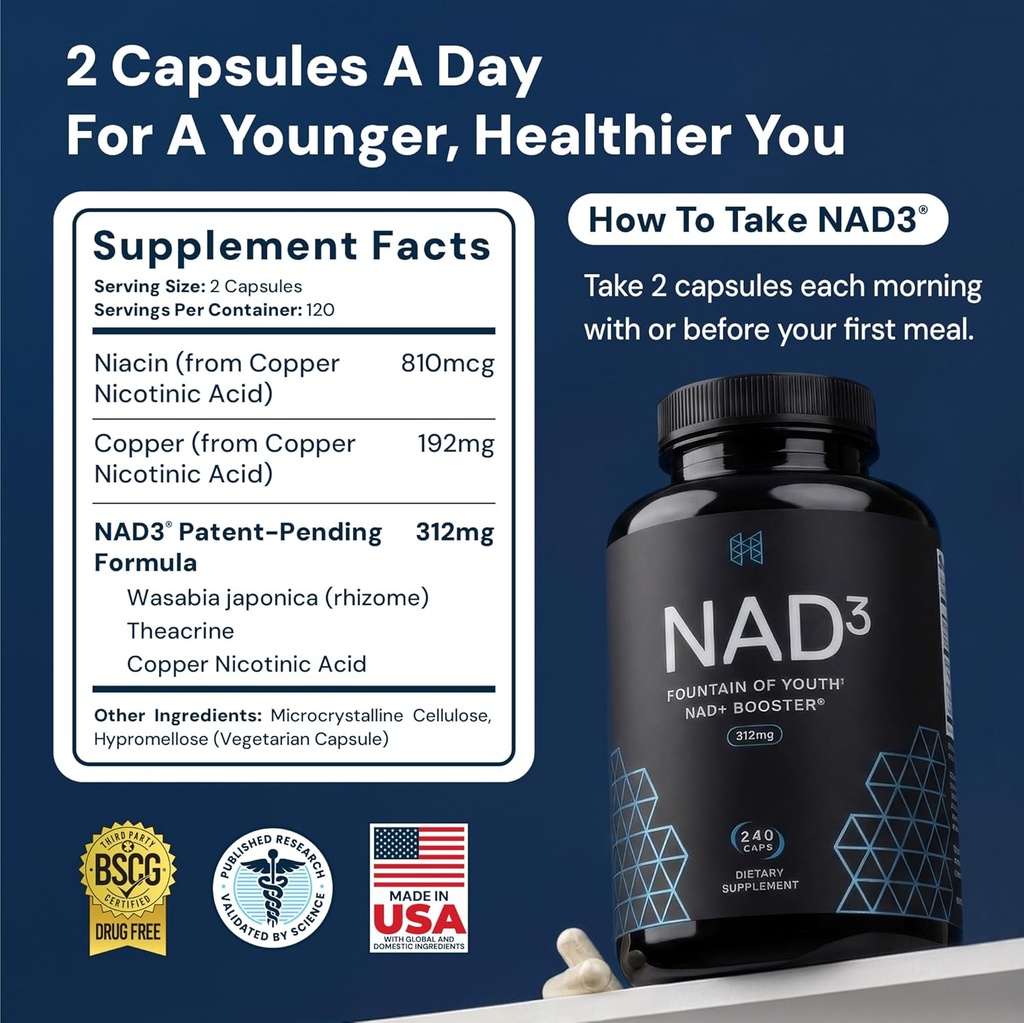 HPN NAD3 Clinical NAD+ Booster, Cellular Health & Natural Energy - NAD Supplement for Healthy Aging, Metabolic Support, NRF2 & Longevity, Nicotinamide Riboside & NMN Alternative, 240ct, 120-Day Supply 3