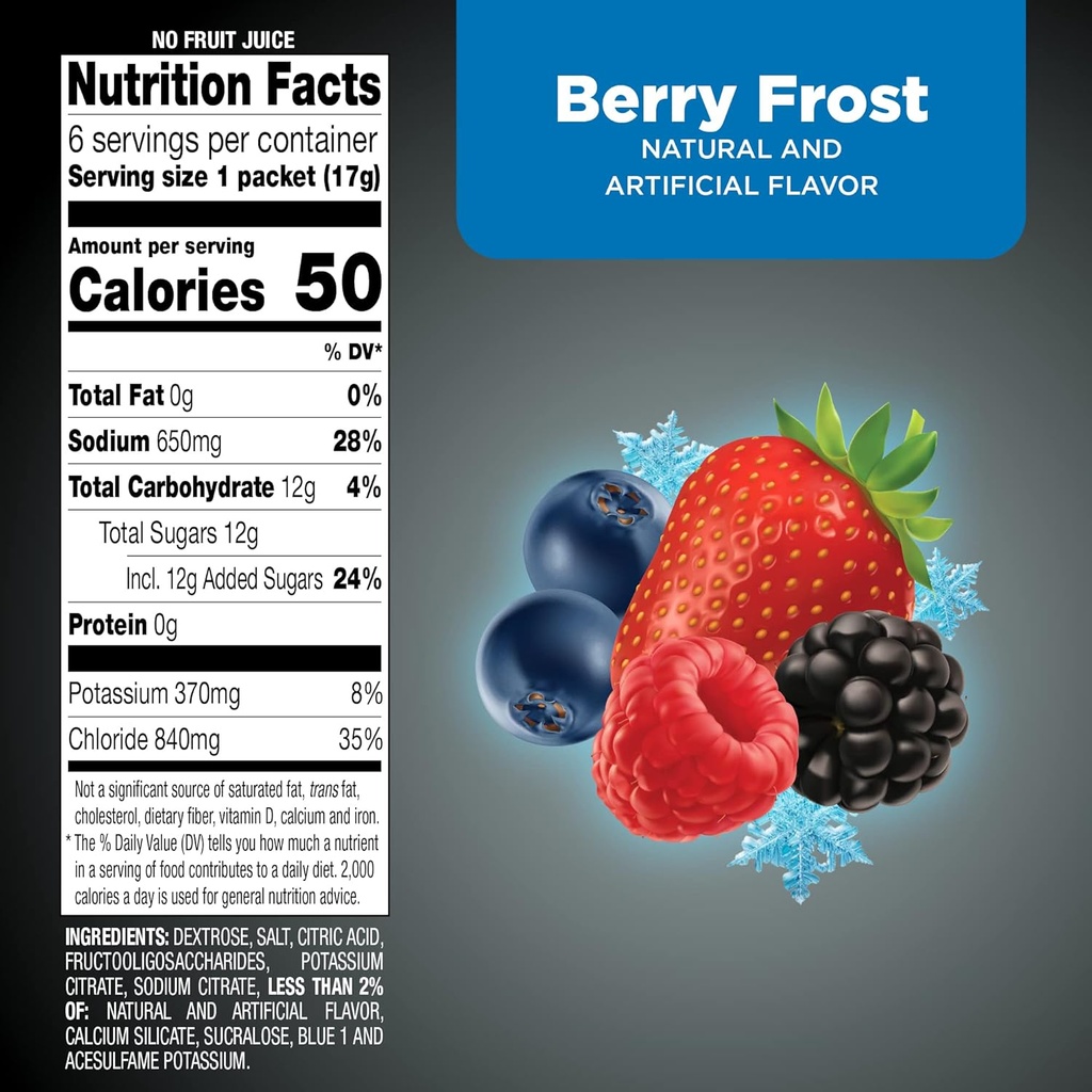 Basic Care Advantage Care Electrolyte Powder Packets for Rehydration, Berry Frost, 6 Count 6