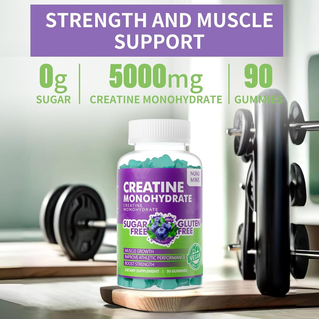 novomins Creatine Monohydrate Gummies for Men & Women, Chewables Creatine Monohydrate for Muscle Strength, Muscle Builder, Energy Boost, Pre-Workout Supplement(180 Count)-Blueberry Flavor. 2 Pack 6