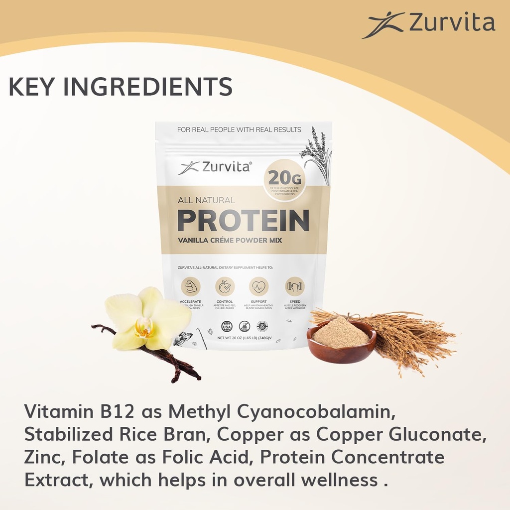 Zurvita - Vanilla Crème Protein Powder- Protein, Probiotics, No Artificial Sweeteners, 24+ Vitamins & Minerals, 140 Cal/Scoop - 26oz (20 Servings) 4