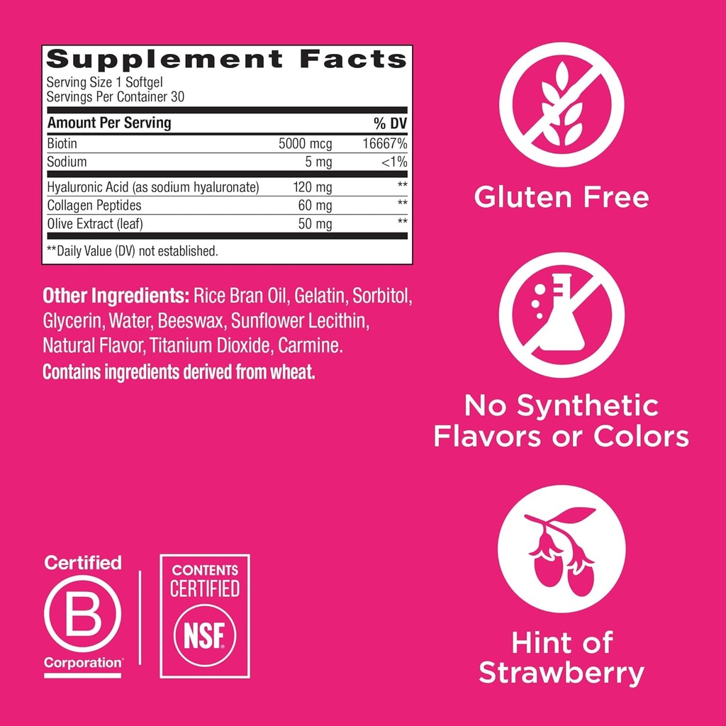 OLLY Ultra Strength Beauty Softgels, Healthy Hair, Skin and Nails, Biotin, Hyaluronic Acid, Collagen Peptides, Total Beauty Supplement, 30 Day Supply - 30 Count 5