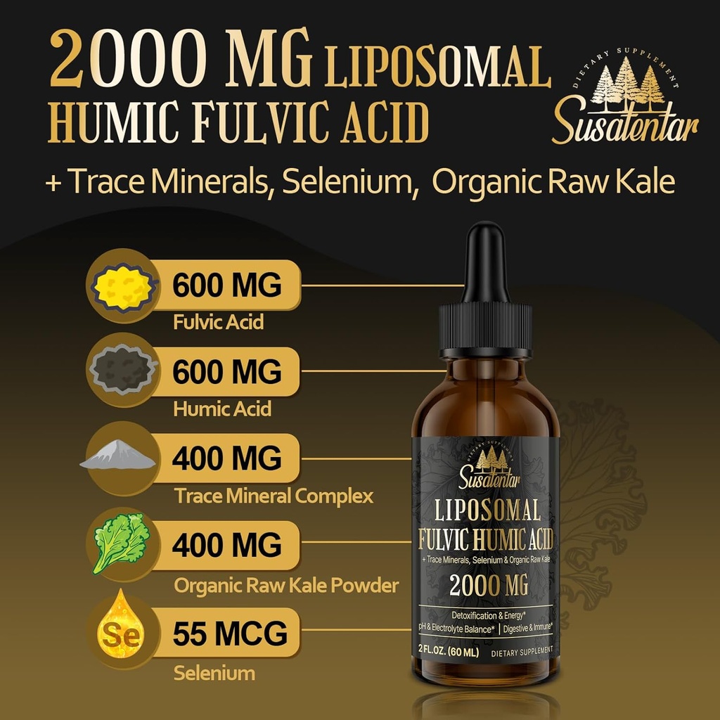 Liquid Liposomal Fulvic Humic Acid Supplement & 5000MG Shilajit Coffee for Focus, Energy 6