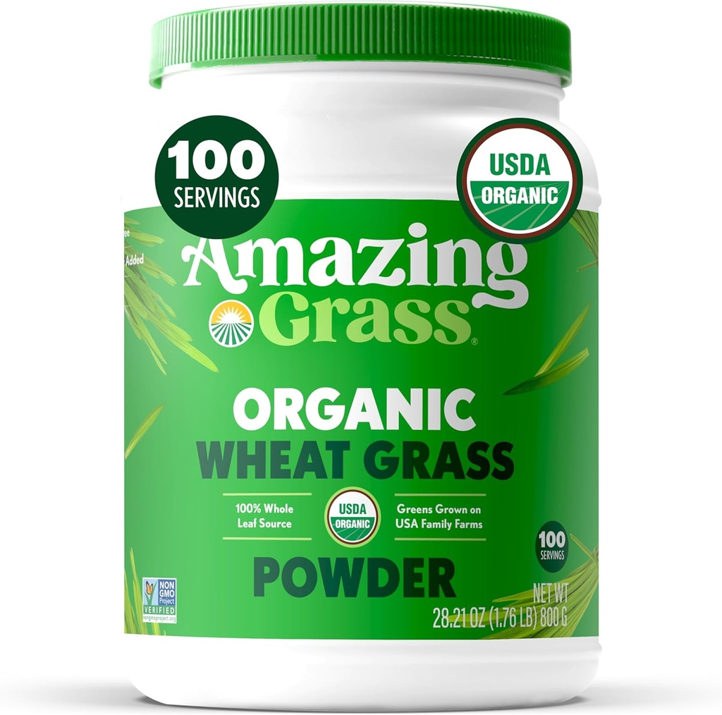 Amazing Grass Wheat Grass Powder: 100% Whole-Leaf Wheat Grass Powder for Energy, Detox & Immunity Support, Chlorophyll Providing Greens, 100 Servings 2