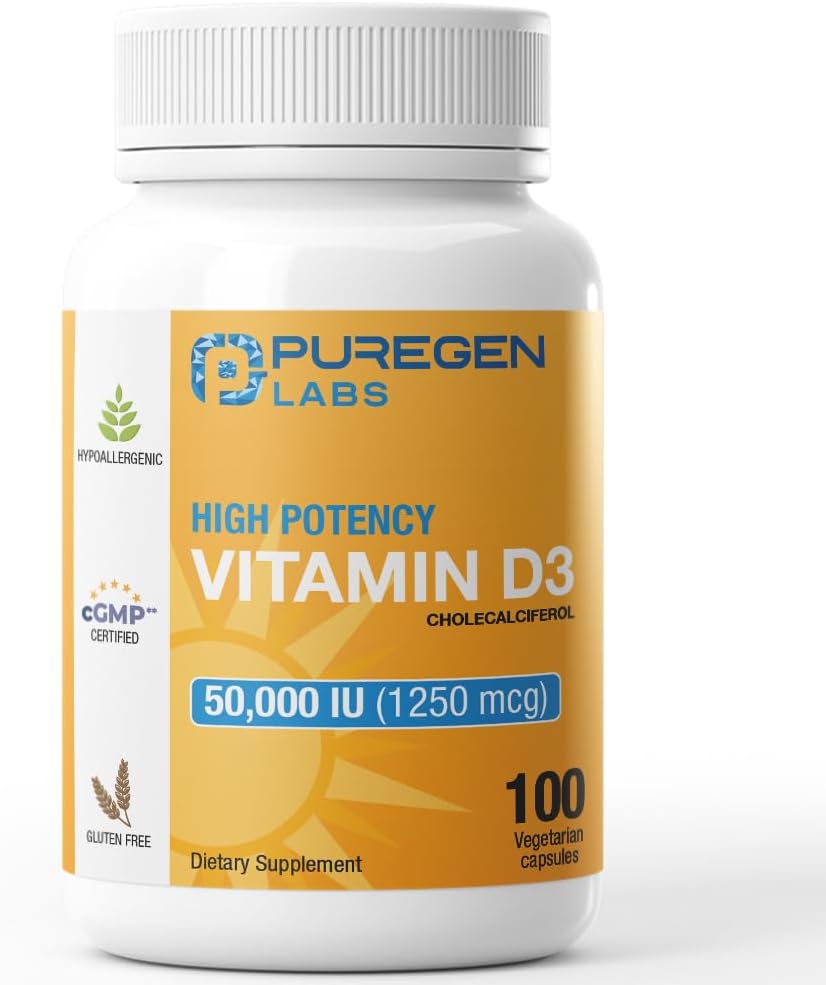 Puregen Labs Vitamin D3 50,000 IU (1250 mcg) 100 Weeks Supply for Healthy Muscle Function, and Immune Support, Non-GMO, Gluten Free 100 Vegetable Capsules 2