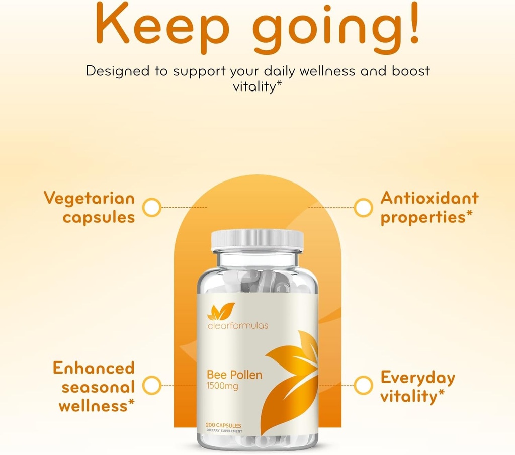 High Strength Bee Pollen Supplement - Natural Superfood Bee Pollen Capsules with Rich Nutrient Profile with Vitamins Minerals and Antioxidants - 1500mg Serving - Made in The US (200 Capsules) 6