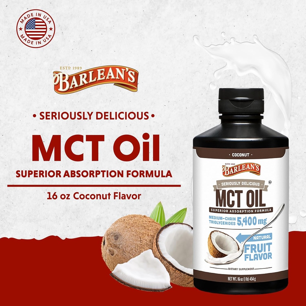 Barlean's MCT Oil Supplement, Coconut Flavored for Keto Coffee, Emulsified Creamy Liquid Syrup with 5,400mg Plant-Based MCT's to Support Energy, Focus and Wellness, 16 oz 4