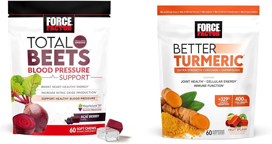 Force Factor Total Beets Blood Pressure Support Supplements with Beet Powder & Better Turmeric Joint Support Supplement for Extra Strength Joint Health 2