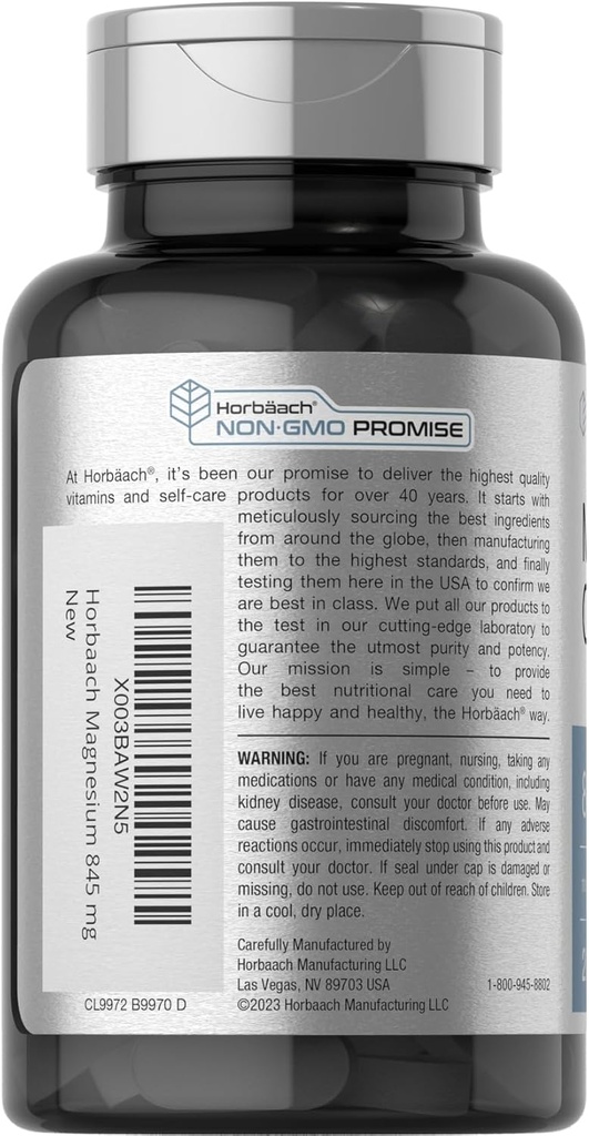 Horbäach Magnesium Oxide | 845 mg | 200 Coated Caplets | Vegetarian, Non-GMO, and Gluten Free Supplement 4