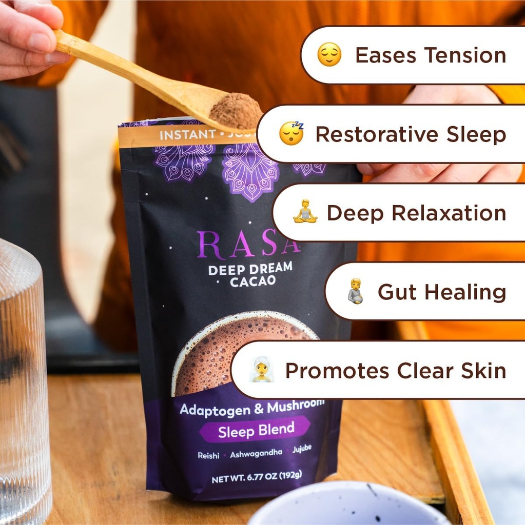 Rasa Deep Dream Cacao – Adaptogenic Mushroom Sleep Blend | Vegan, Gluten Free with Reishi + Ashwagandha + Jujube (6.77 oz. / 24 Servings) 3