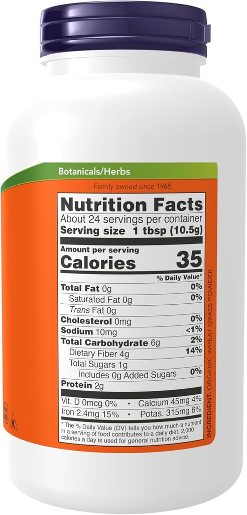 NOW Supplements, Certified Organic and Non-GMO, Wheat Grass Powder, Green Superfood, 9-Ounce (Pack of 2) 3