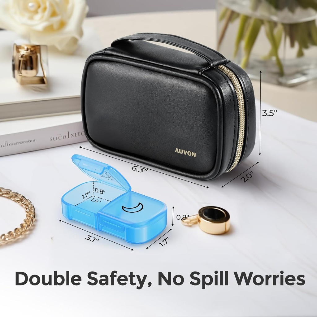 AUVON Weekly Pill Organizer 2 Times a Day with PU Leather Bag, Travel AM PM Pill Box 7 Day with One-Side Large Opening Design for Easy Filling, Portable Pill Case for Vitamins, Medication, Supplements 3